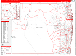 West Palm Beach-Boca Raton Metro Area Wall Map Red Line Style 2026